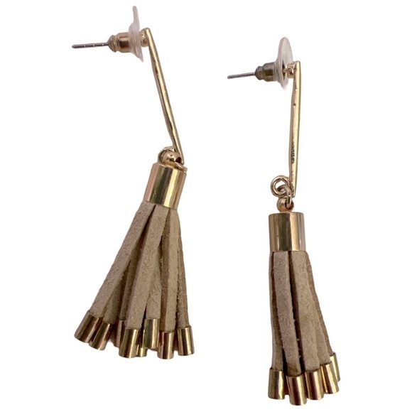 Tan Tassel Gold Drop Dangle Western Earrings - Picture 2 of 3
